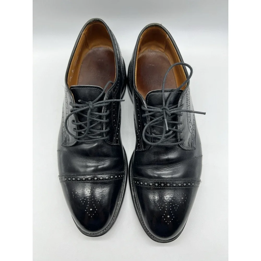Allen Edmonds Colton Black Leather Medallion Cap Toe Oxfords‎ USA Men's Size 9.5
